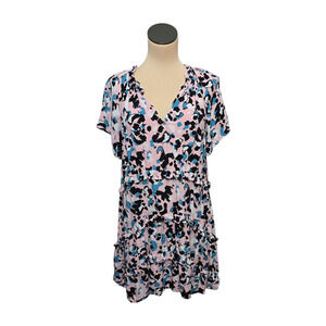 Anthropologie Dress Womens Medium Tiered‎ Ruffle Short Sleeve Viscose Pink